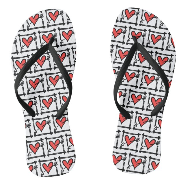 Schwarz/Rot Liebe Flip Flops (Fußbett)
