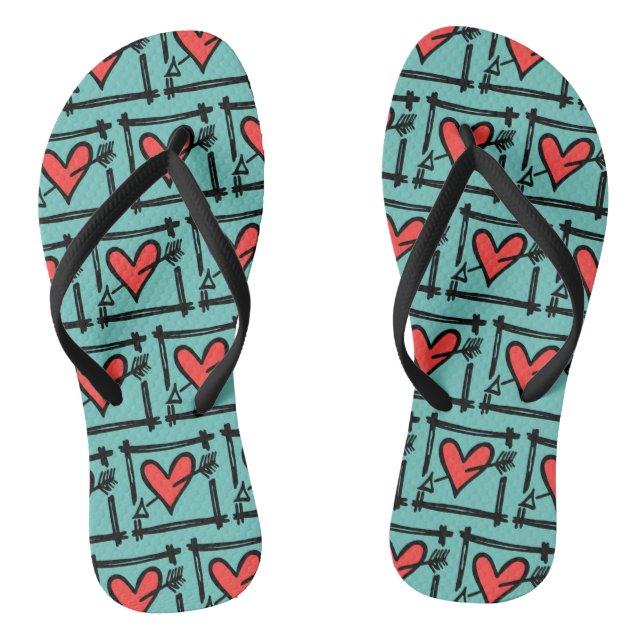 Schwarz/Rot Liebe Flip Flops (Fußbett)
