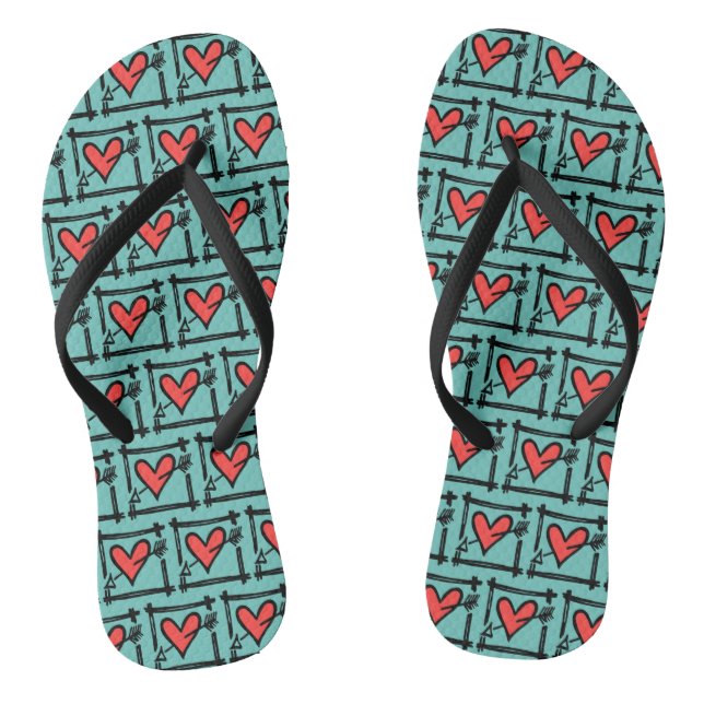 Schwarz/Rot Liebe Flip Flops (Fußbett)