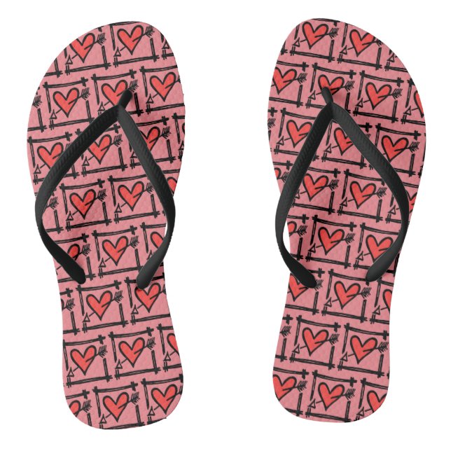 Schwarz/Rot Liebe Flip Flops (Fußbett)
