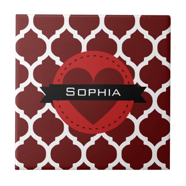 Schwarz-Rot-Marokkanisches Gittermuster Fliese (Vorderseite)