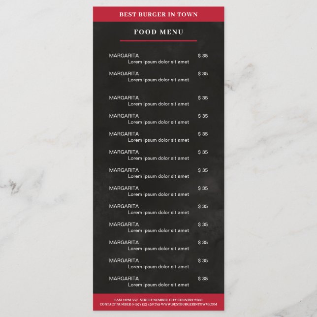 Schwarz, rot menükarte (Vorderseite)