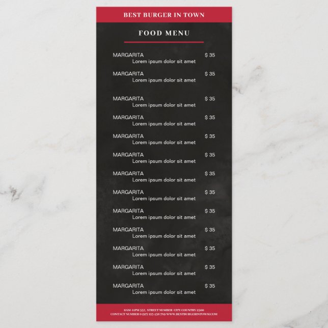 Schwarz, rot menükarte (Vorderseite)