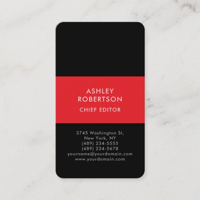 Schwarz & Rot Modern Minimalist Einfach Visitenkarte (Vorderseite)