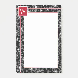 Schwarz-Rot-Monogramm-Muster der schwarzen Blütenz Post-it Klebezettel