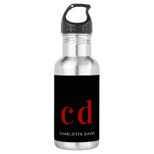 Schwarz-rot-Monogramm-Name modern minimalistisch Edelstahlflasche