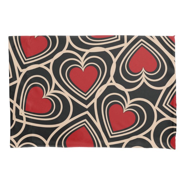 Schwarz/Rot Niedlich Einfaches Herzmuster Kissenbezug (Vorderseite)
