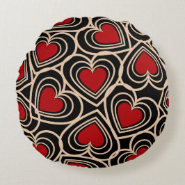Schwarz/Rot Niedlich Einfaches Herzmuster Rundes Kissen