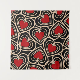 Schwarz/Rot Niedlich Einfaches Herzmuster Wandteppich