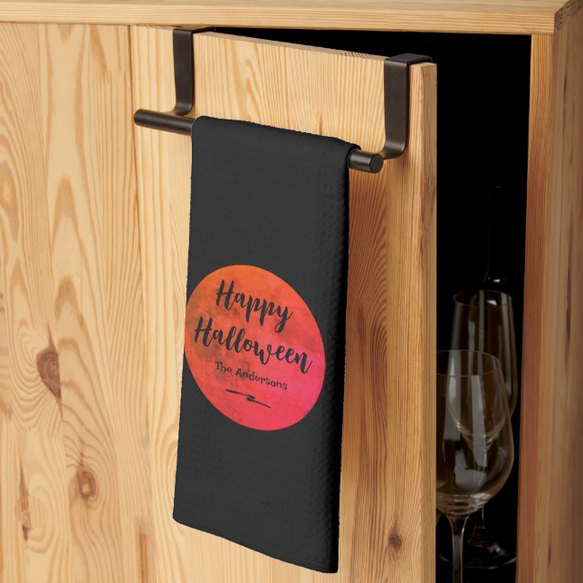 Schwarz-Rot Orange Beängstigend Full Moon Happy Ha Geschirrtuch (Drittel gefaltet)