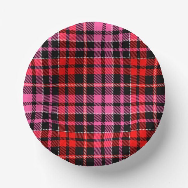 Schwarz Rot Pink Karo Tartan Design  Pappteller (Vorderseite)