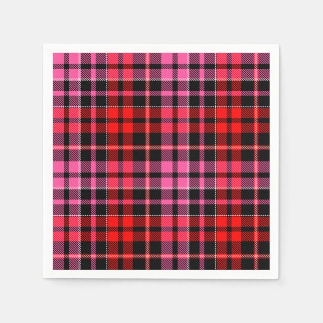 Schwarz Rot Pink Karo Tartan Design  Serviette (Vorderseite)