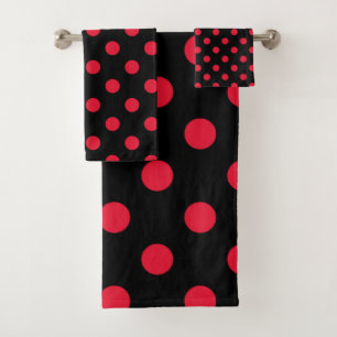 Schwarz & Rot Polka Dots Dot Badhandtuch Set