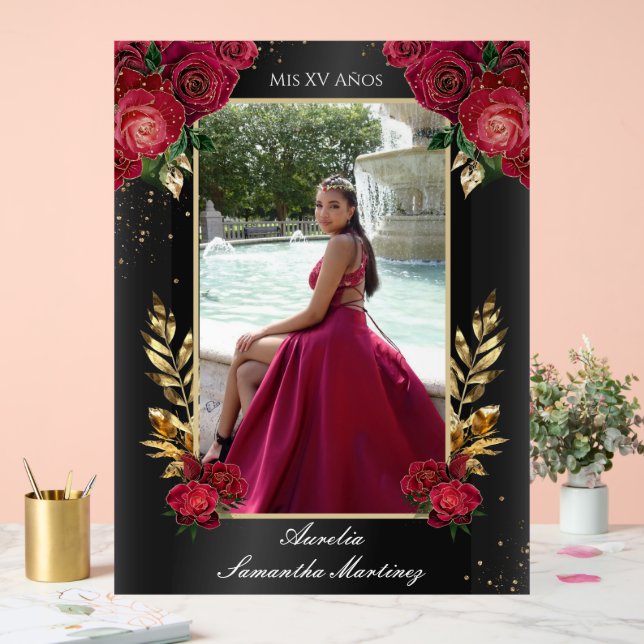 Schwarz-Rot-Quinceañera Eintrag Akryllische Zeiche Acrylschild (Hochzeit)