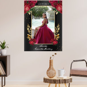 Schwarz-Rot-Quinceñera Einstiegsschmiedeboard Poster