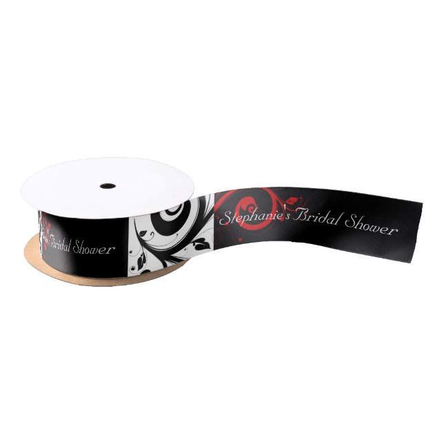 Schwarz-Rot-Reverse-Swirl-Brautparty Satinband (Spule)