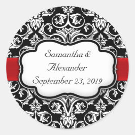 Schwarz/Rot-Ribbon-Damaskus-Hochzeitsstich-Umschla Runder Aufkleber
