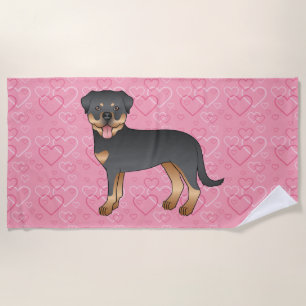 Schwarz-Rot-Rottweiler auf rosa Herzen Strandtuch