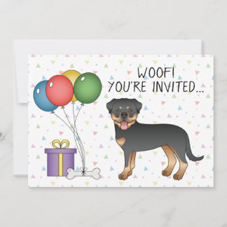 Schwarz-Rot-Rottweiler-Cartoon-Hund - Geburtstag Einladung