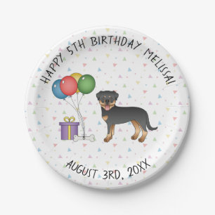 Schwarz-Rot-Rottweiler-Cartoon-Hund - Geburtstag Pappteller