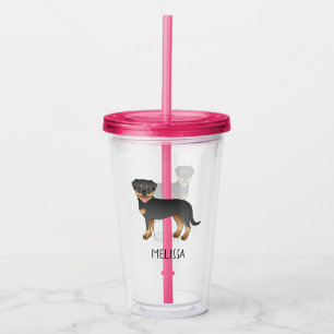 Schwarz-Rot-Rottweiler Süßer Cartoon-Hund und Name Acryltrinkbecher