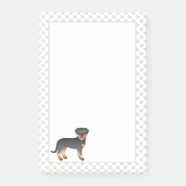 Schwarz-Rot-Rottweiler Süßer Cartoon-Hund und Pfot Post-it Klebezettel (Vorderseite)