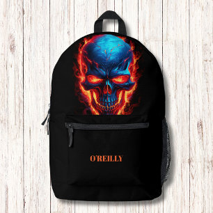 Schwarz-Rot-Schädelflames Modern Monogram Bedruckter Rucksack