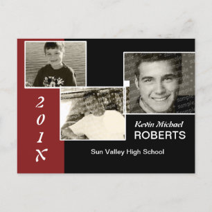 Schwarz-Rot-Scrapbook-Stil Grad Invite Einladungspostkarte