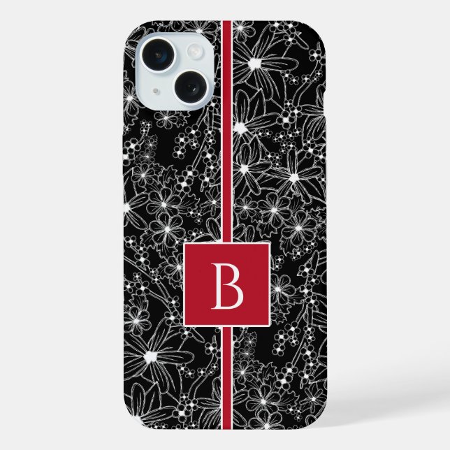 Schwarz-Rot-Sketch-Monogramm iPhone Hülle (Rückseite)