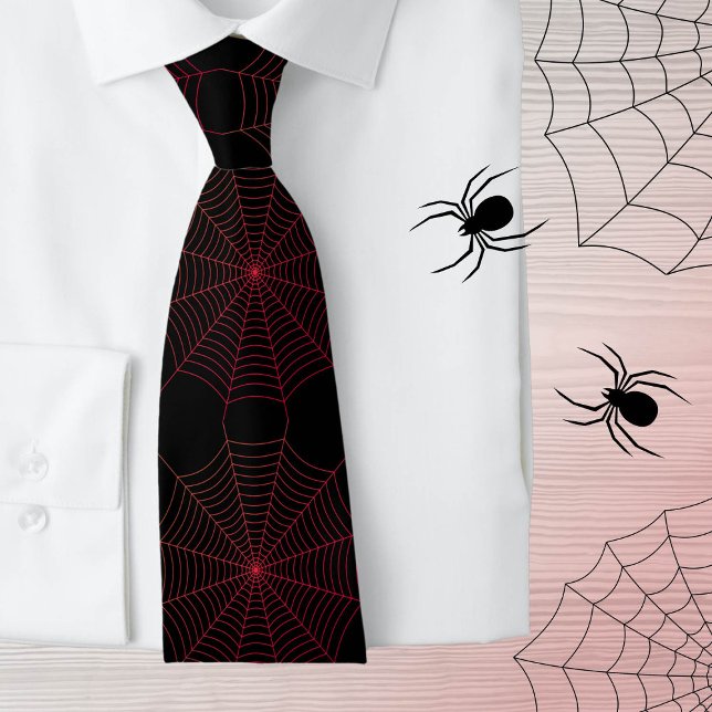 Schwarz-Rot-Spinnennetz Halloween-Muster Krawatte (Gothic tie for weddings or Halloween parties. Available in many different colors. )