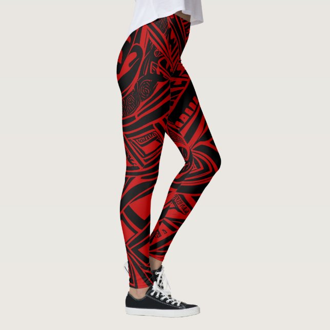 Schwarz-Rot-Stämme Abstrakt Leggings (Rechts)