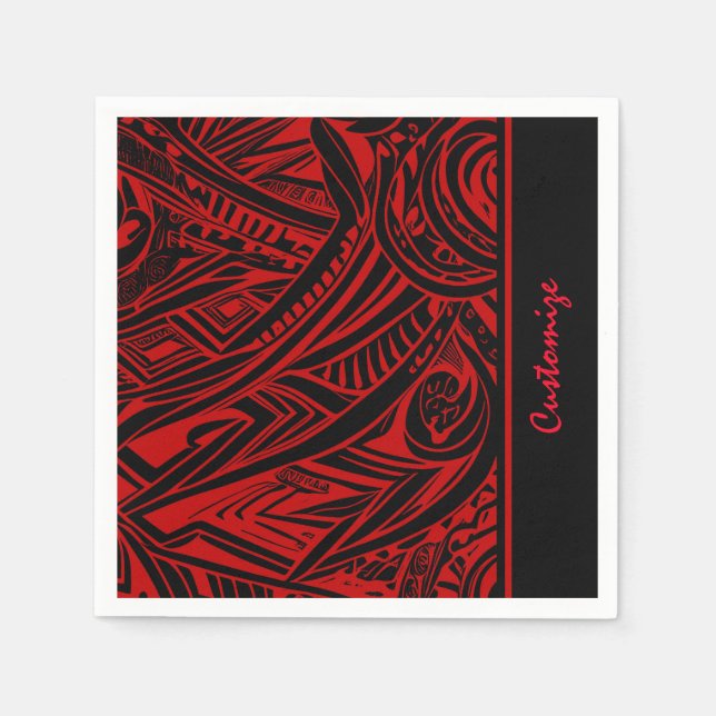 Schwarz-Rot-Stämme Abstrakt Serviette (Vorderseite)