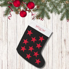 Schwarz-Rot-Sterne-Muster Modernes Monogramm Großer Weihnachtsstrumpf