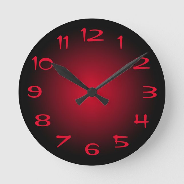 Schwarz-Rot-Strahlung Runde Wanduhr (Vorderseite)