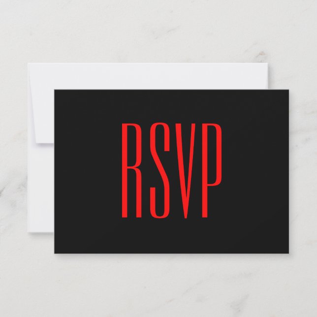 Schwarz-Rot-UAWG Damask Wedding V09 RSVP Karte (Vorderseite)