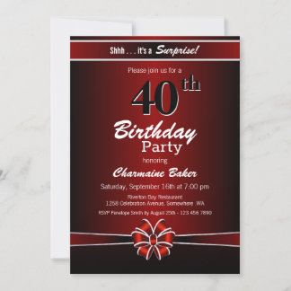 Schwarz-Rot-Überraschung 40. Geburtstag Party Einladung