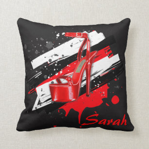 Schwarz, Rot und Weiß, heiße High Heels Kissen