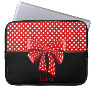 Schwarz, Rot und Weiß Polka Dots Ribbon Laptopschutzhülle