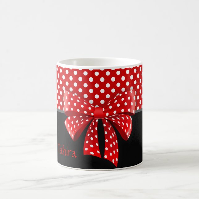 Schwarz, Rot und Weiß Polka Dots Ribbon Tasse (Mittel)