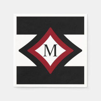 Schwarz, Rot und Weiß Stilvolle Diamant-Monogramm Serviette