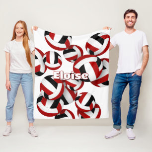 Schwarz-Rot-Volleyball-Mädchenteam-Farben Fleecedecke