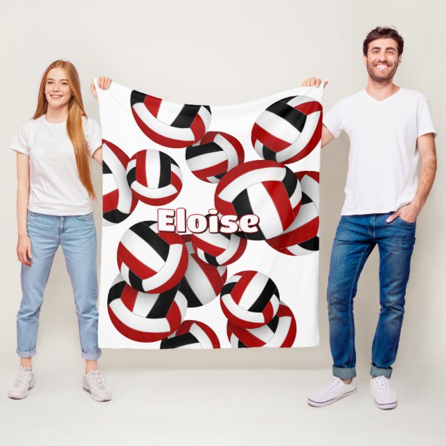 Schwarz-Rot-Volleyball-Mädchenteam-Farben Fleecedecke (Beispiel)