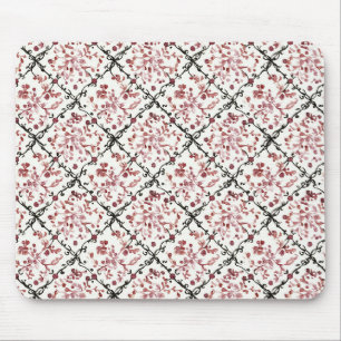 Schwarz Rot Weiß Blumig Mousepad