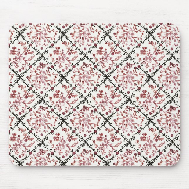 Schwarz Rot Weiß Blumig Mousepad (Vorne)