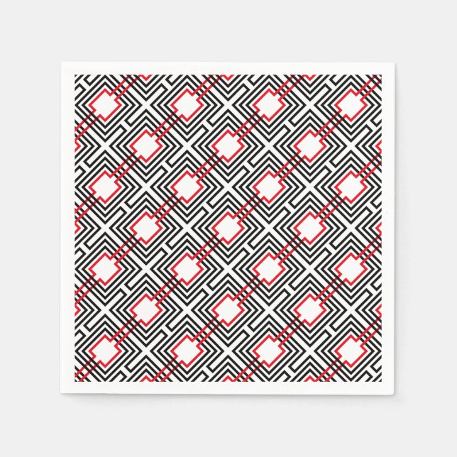 Schwarz Rot & Weiß Geometrisch Serviette (Vorderseite)