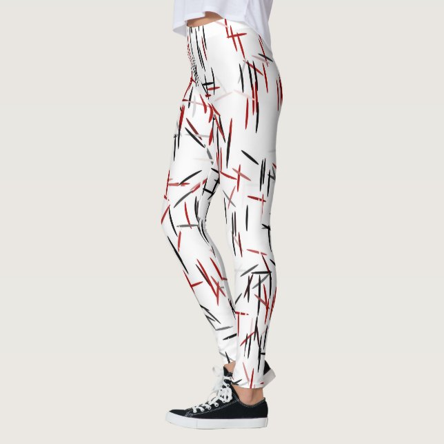 Schwarz-Rot-Weiß-Linien Leggings (Links)