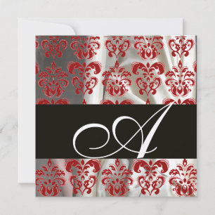 SCHWARZ ROT WEIßE SEIDEN-DAMAST-STOFF MONOGRAMM Si Einladung