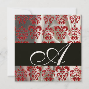 SCHWARZ ROT WEIßE SEIDEN-DAMAST-TUCH MONOGRAMM EINLADUNG