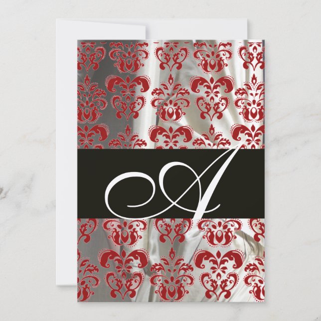 SCHWARZ-ROT-WEISSE SILK-DAMASK-MONOGRAMM-CHAMPAGNE EINLADUNG (Vorderseite)