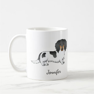Schwarz-Rot-Weißer Langhaar-Dachshund & Name Kaffeetasse